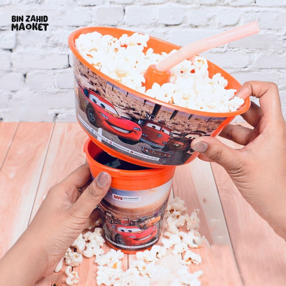 SNACKS BUCKET CUP WITH STRAW