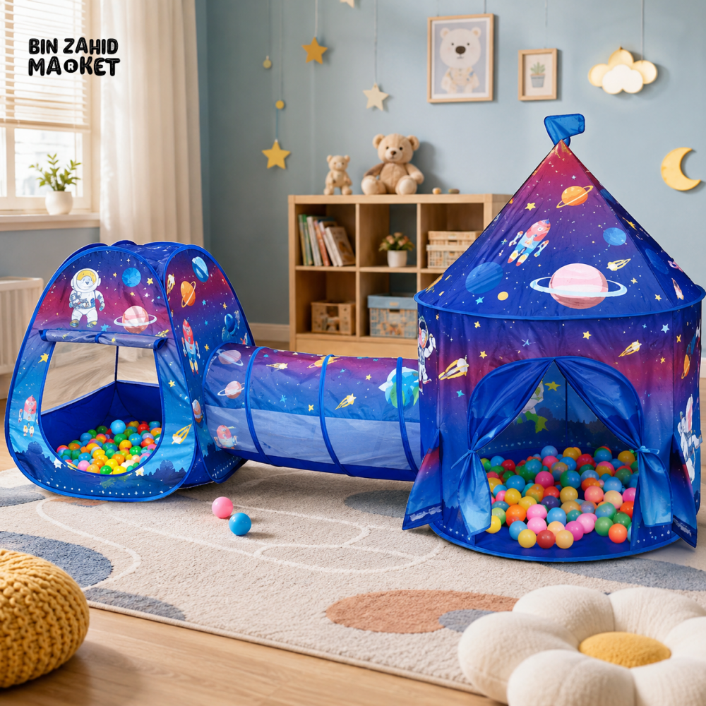 SPACE CASTLE PLAY TENT WITH BALL PIT & TUNNEL