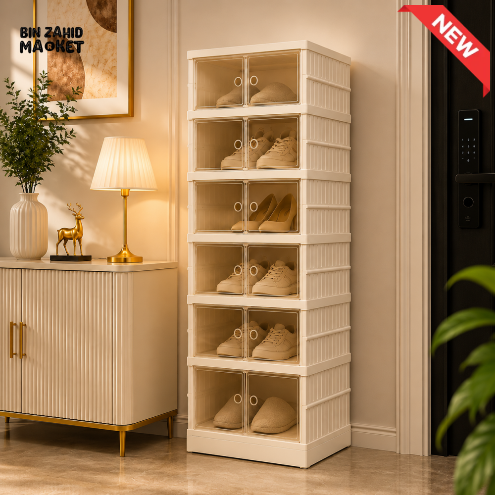 SPACE-SAVING DOUBLE DOOR SHOE STORAGE 6 COMPARMENT CABINET- ZJ-07