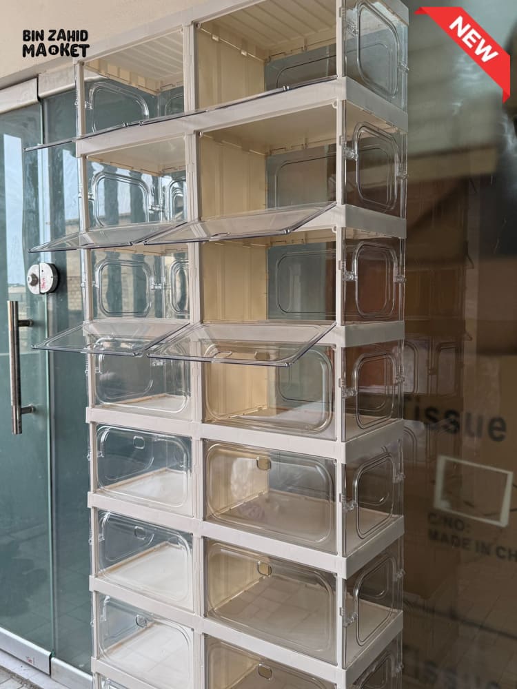 SPACE-SAVING FOLDABLE SHOE CABINET WITH CLEAR DISPLAY DOORS 18-COMPARTMENT - ZJ- 01