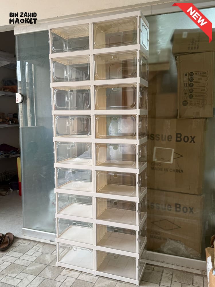 SPACE-SAVING FOLDABLE SHOE CABINET WITH CLEAR DISPLAY DOORS 18-COMPARTMENT - ZJ- 01