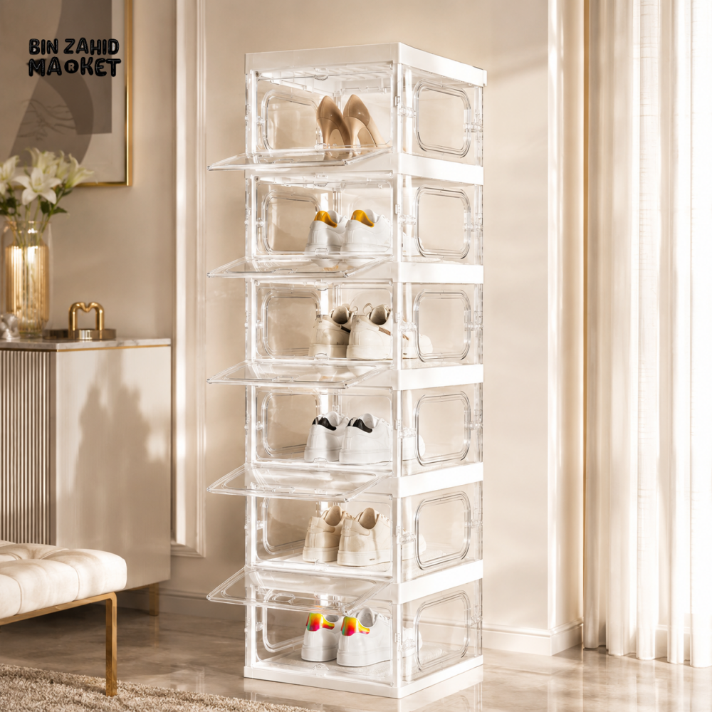 SPACE-SAVING FOLDABLE SHOE CABINET WITH CLEAR DISPLAY DOORS 9-COMPARTMENT - ZJ- 05