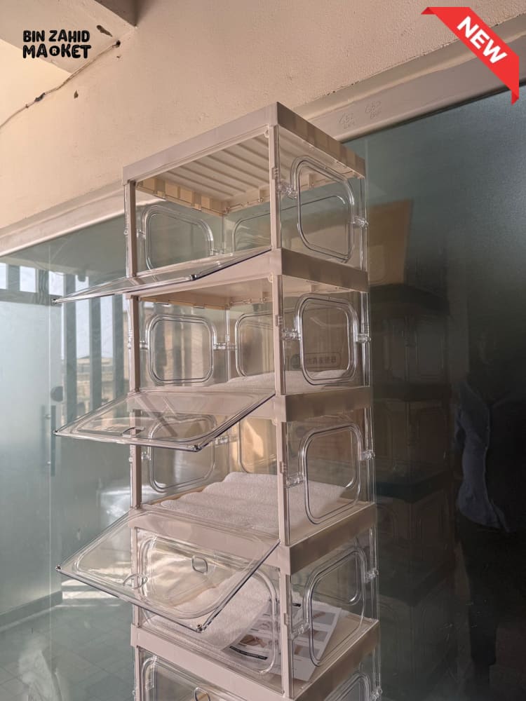 SPACE-SAVING FOLDABLE SHOE CABINET WITH CLEAR DISPLAY DOORS 9-COMPARTMENT - ZJ- 05