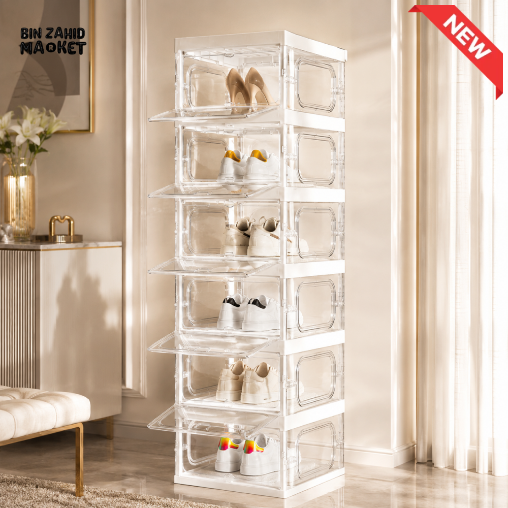 SPACE-SAVING FOLDABLE SHOE CABINET WITH CLEAR DISPLAY DOORS 9-COMPARTMENT - ZJ- 05