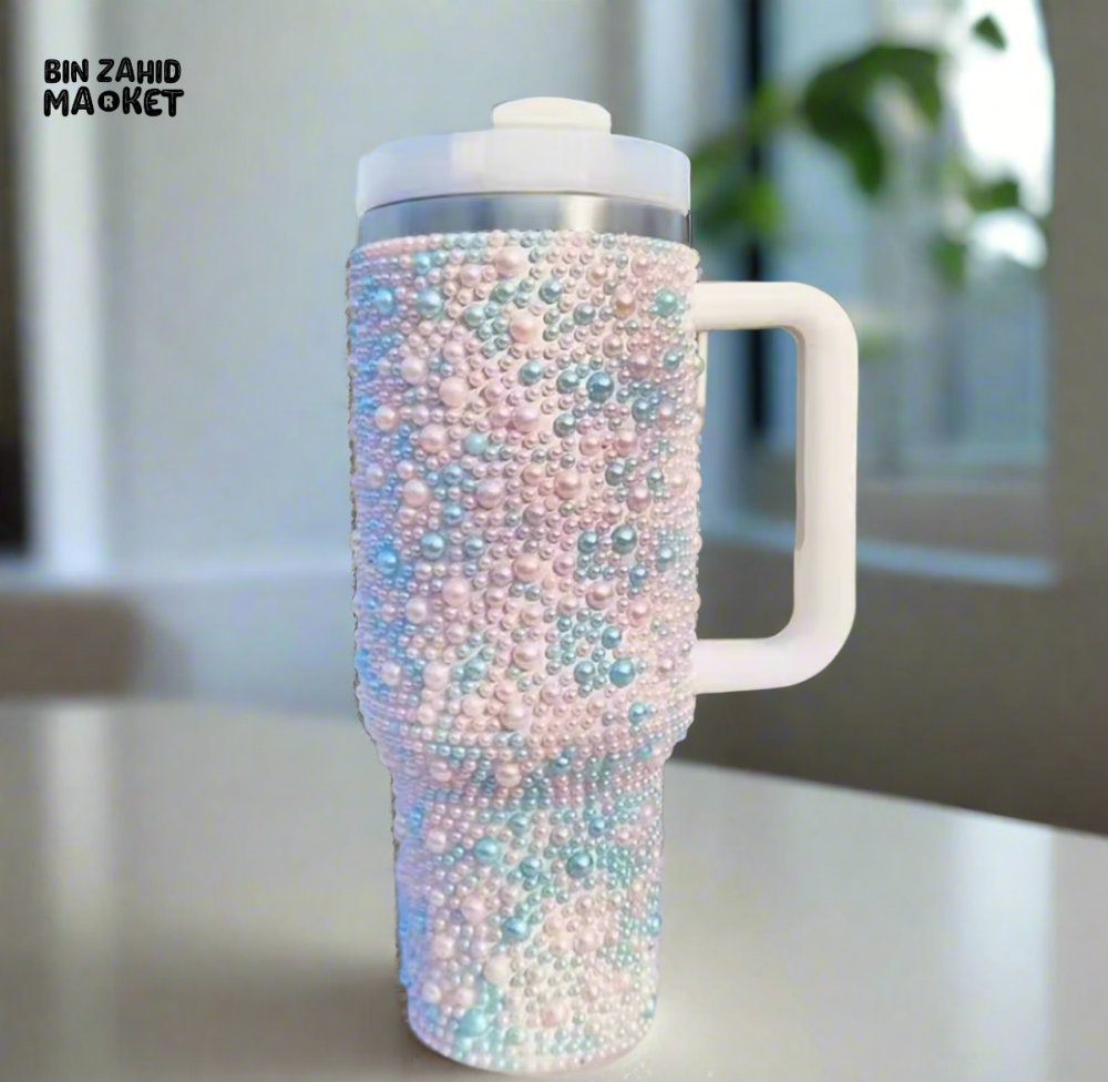 SPARKLY RHINESTONE TUMBLER – 40OZ PEARL STYLE MUG - PINK