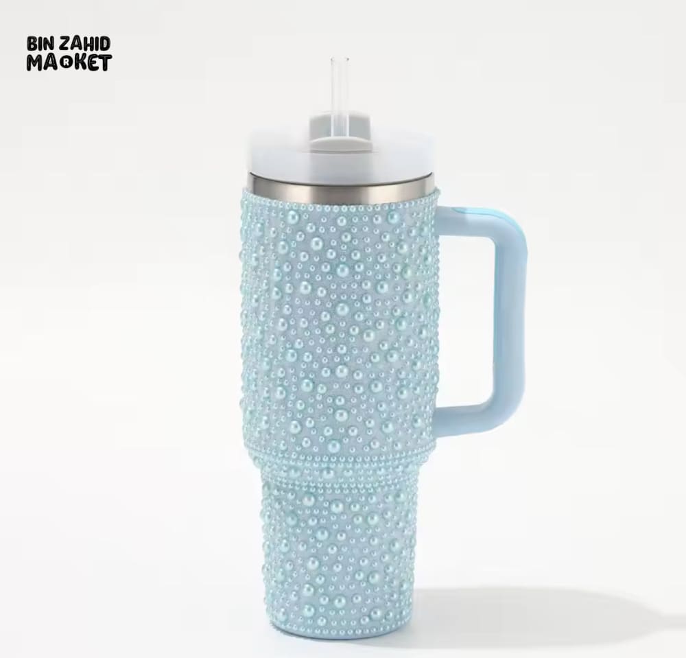 SPARKLY RHINESTONE TUMBLER – 40OZ PEARL STYLE MUG - WHITE