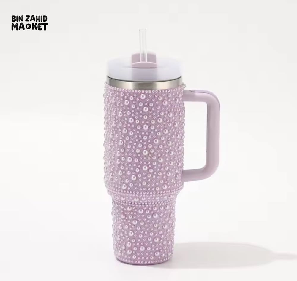 SPARKLY RHINESTONE TUMBLER – 40OZ PEARL STYLE MUG - WHITE