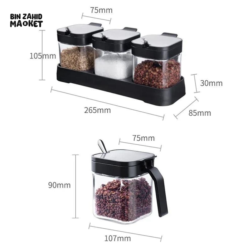 SPICE JAR SET WITH SPOON & TRAY – KITCHEN SEASONING CONTAINER SET