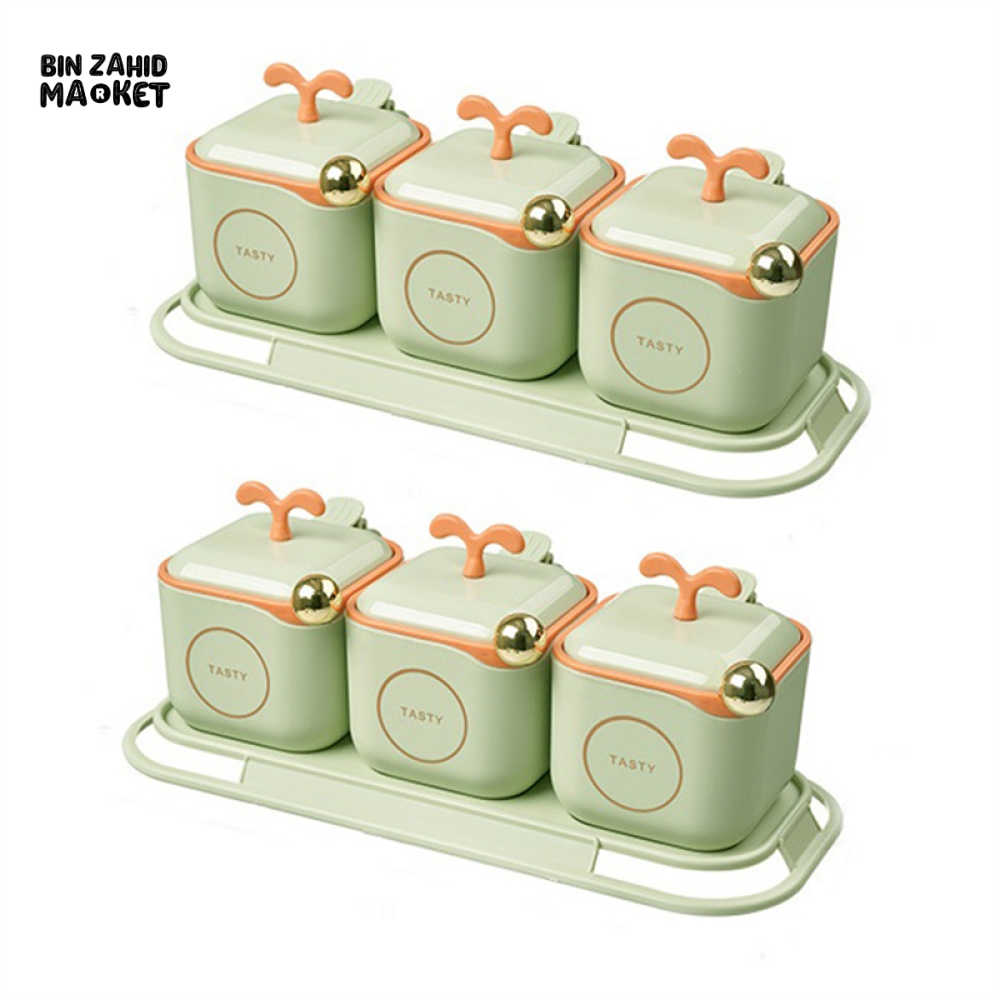 SPICE JARS WITH HOLDER AND TRAY – SEALED CONTAINER SET FOR KITCHEN & COUNTERTOP ORGANIZATION