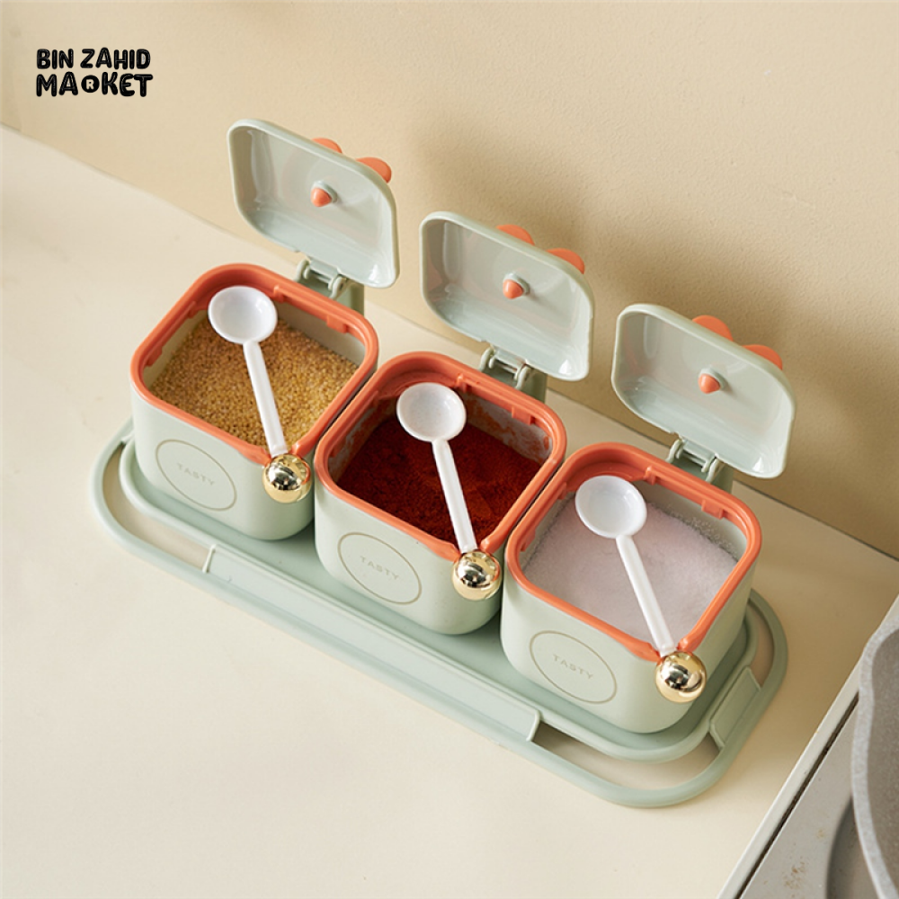 SPICE JARS WITH HOLDER AND TRAY – SEALED CONTAINER SET FOR KITCHEN & COUNTERTOP ORGANIZATION