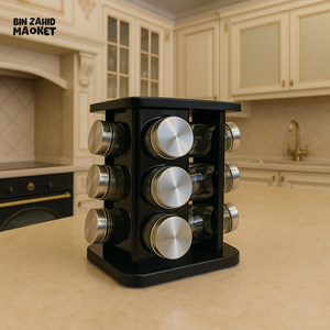 SPICE RACK 12 JAR ROTATING ORGANIZER SET – KITCHEN COUNTERTOP STORAGE SQUARE LX 037