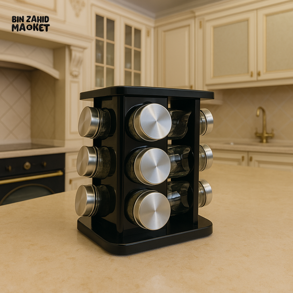 SPICE RACK 12 JAR ROTATING ORGANIZER SET – KITCHEN COUNTERTOP STORAGE SQUARE LX 037