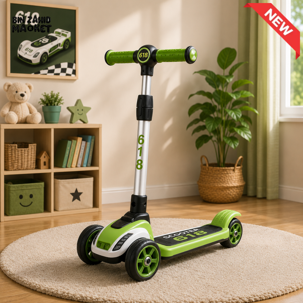 SPORTS DRIFT KIDS SCOOTER WITH LED WHEELS - GREEN