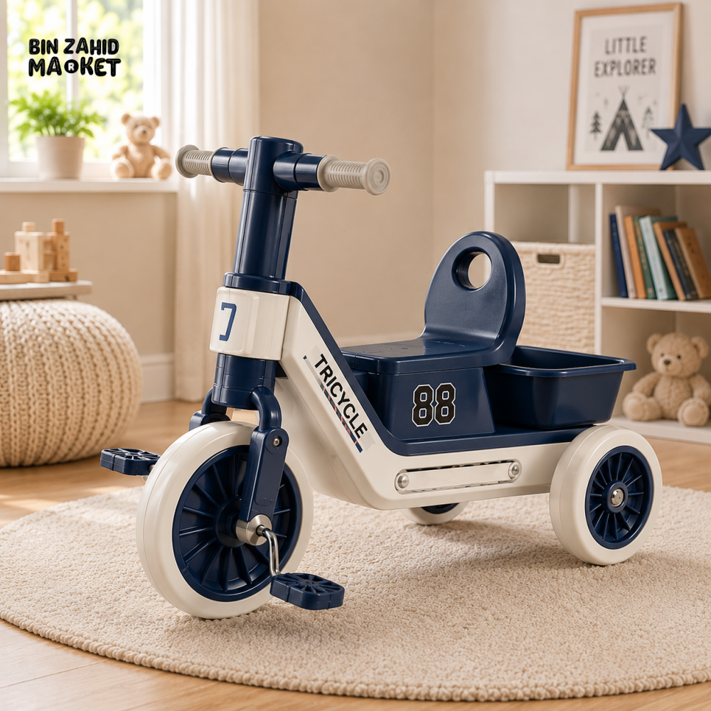SPORTS STYLE KIDS TRICYCLE WITH STORAGE SEAT - BLUE