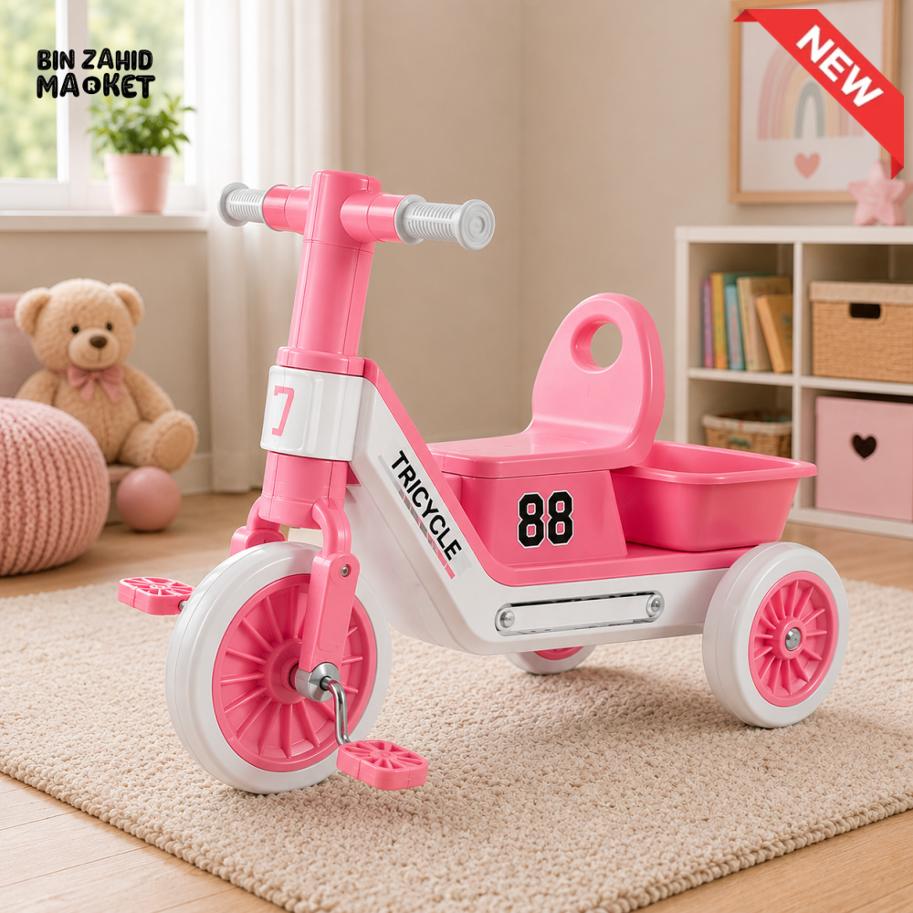 SPORTS STYLE KIDS TRICYCLE WITH STORAGE SEAT - PINK