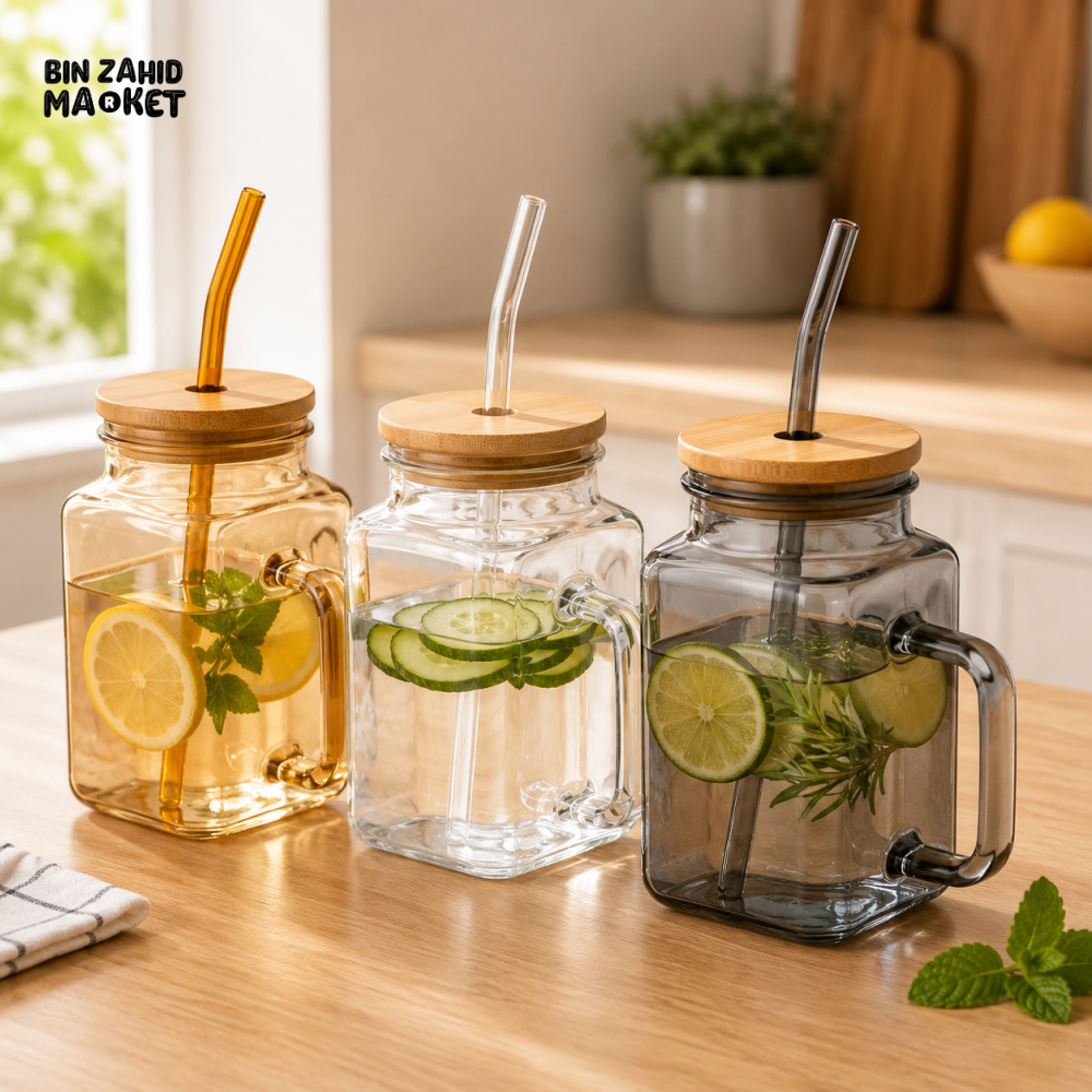 AMBER GLASS WATER PITCHER SET WITH 6 DRINKING GLASSES - 2 Liters - 1 piece