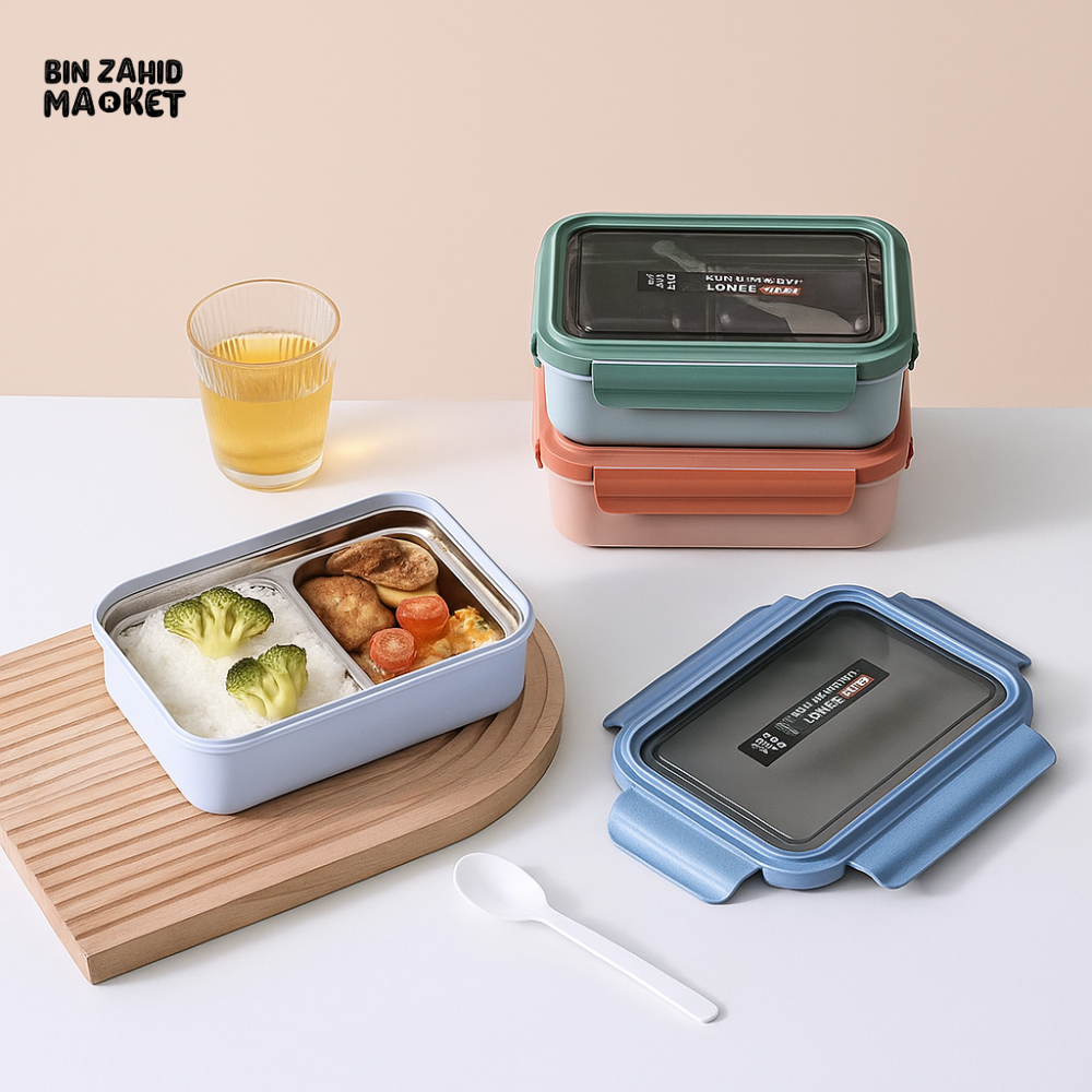 STACKABLE LUNCH BOX SET – STAINLESS DIVIDER TRAY ANTI-LEAK DESIGN