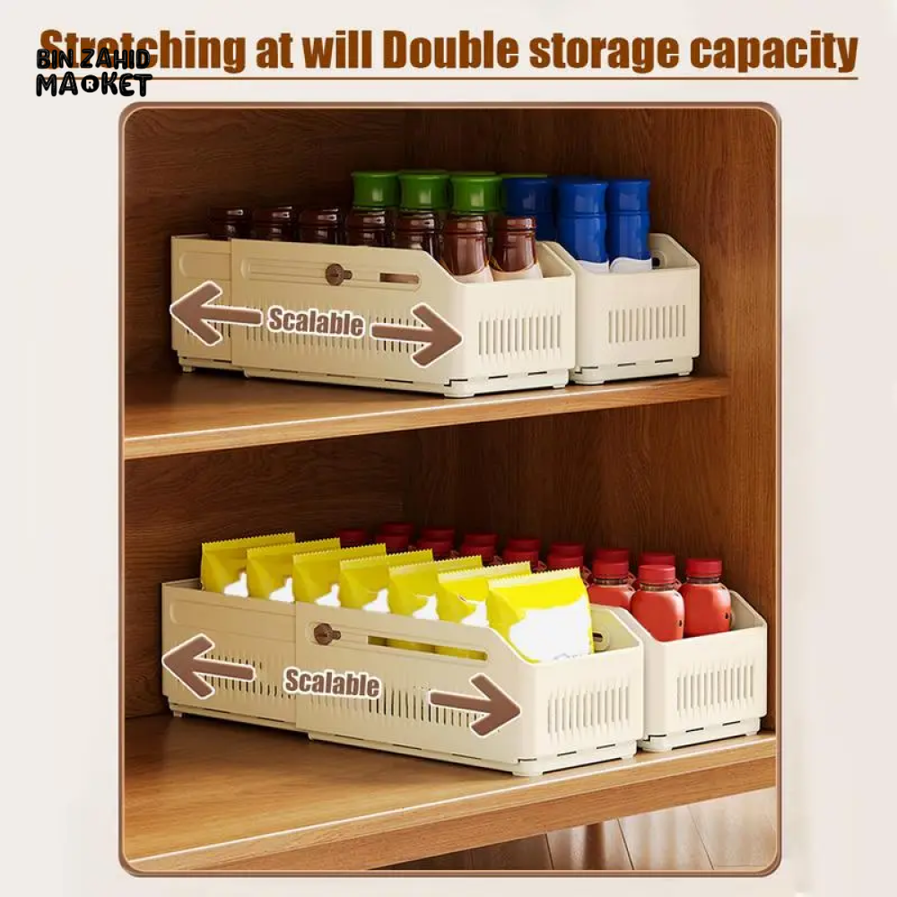STACKABLE PULL-OUT ORGANIZER SNACK STORAGE FOR PANTRY KITCHEN BEDROOM