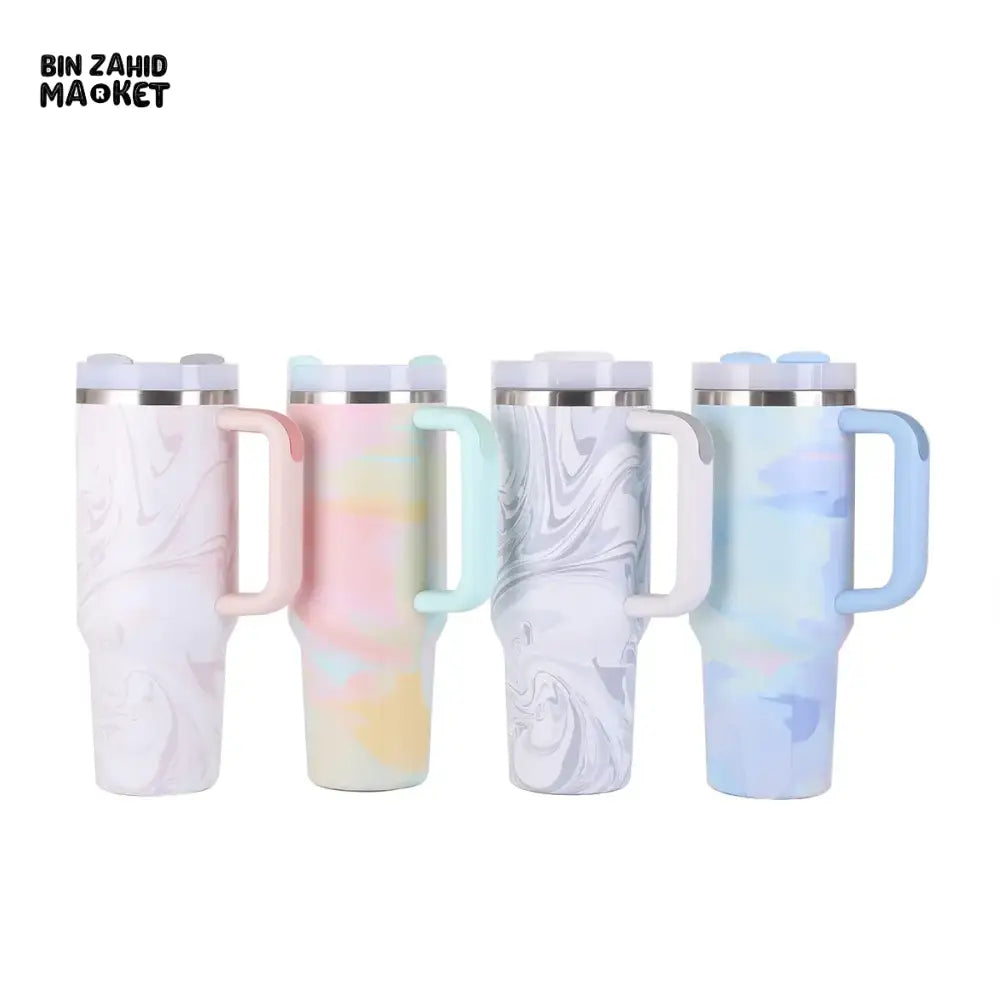 STAINLESS STEEL 304 40 0Z THERMOS CUP WITH HANDLE SECOND GENERATION PAINTED CAR CUP PORTABLE ICE CUP FOR OUTDOOR USE - QUARTZ WOOD GRAIN