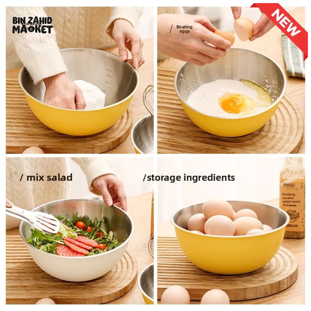 STAINLESS STEEL BAKING & MIXING BOWLS – FOOD GRADE KITCHEN SET WITH SCALE MARKINGS KOREAN INS STYLE SALAD & EGG BEATING