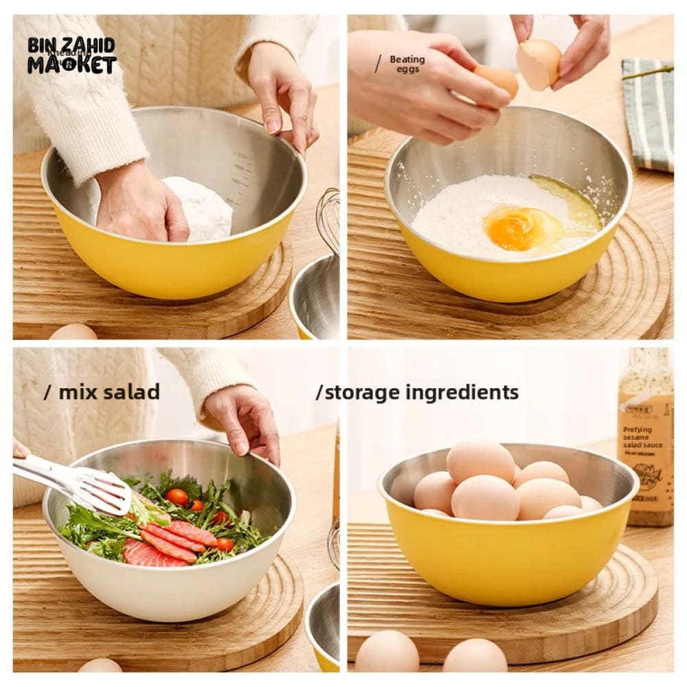 STAINLESS STEEL BAKING & MIXING BOWLS – FOOD GRADE KITCHEN SET WITH SCALE MARKINGS KOREAN INS STYLE SALAD & EGG BEATING