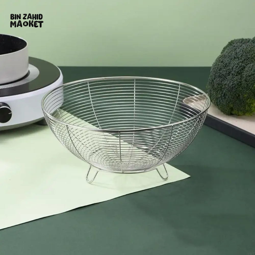 STAINLESS STEEL BASKETS FOR KITCHEN USE EASY TO USE FRUITS STORAGE BOWLS - SILVER