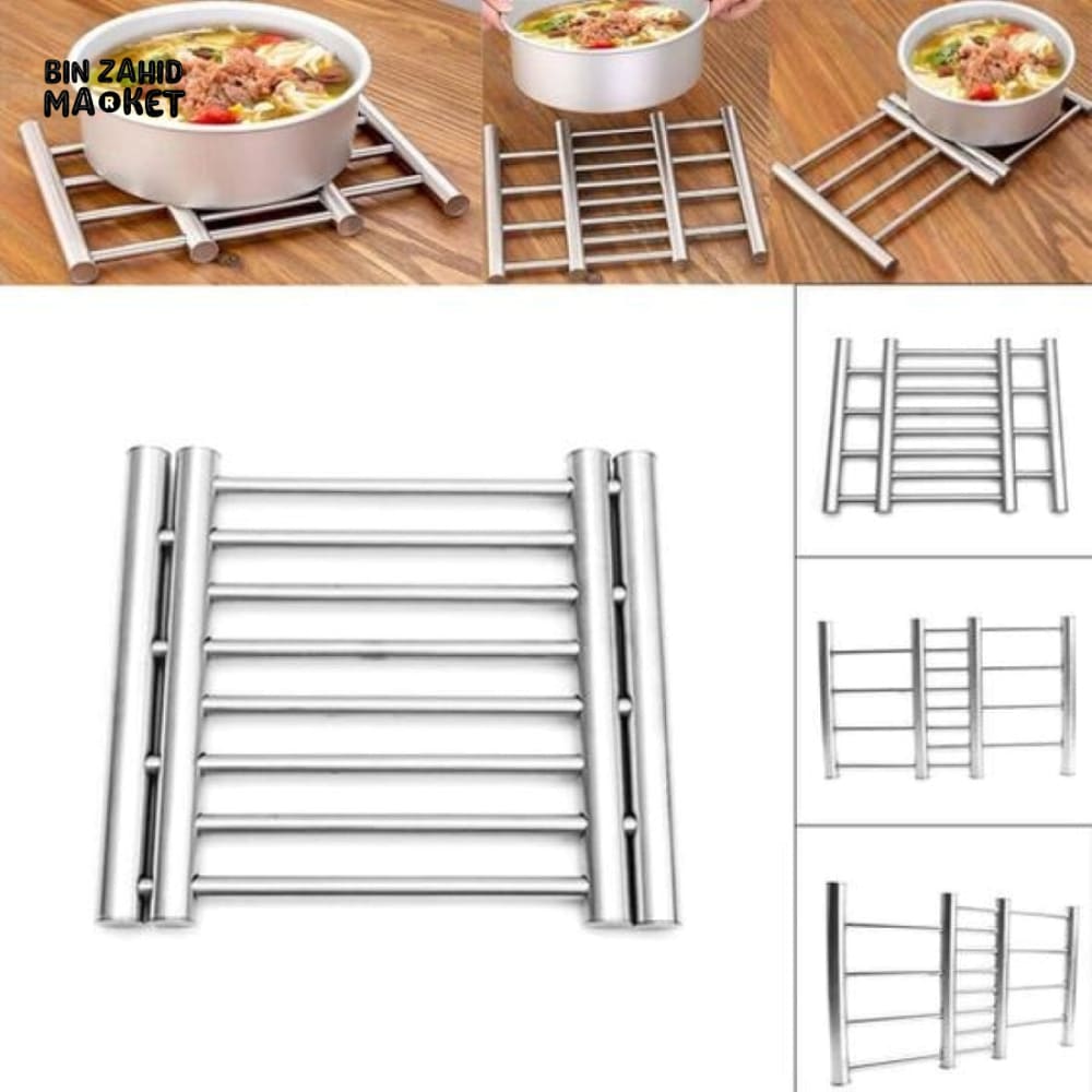 STAINLESS STEEL FOLDABLE HOT POT STAND – HEAT RESISTANT KITCHEN UTENSIL RACK FOR COOKWARE