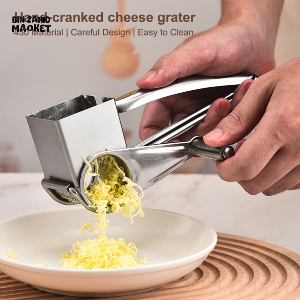 STAINLESS STEEL HANDHELD ROTARY CHEESE GRATER & VEGETABLE SHREDDER