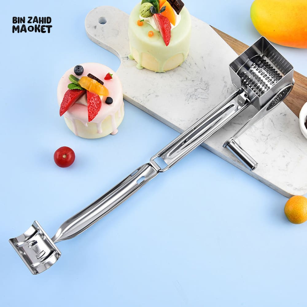 STAINLESS STEEL HANDHELD ROTARY CHEESE GRATER & VEGETABLE SHREDDER