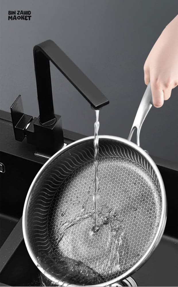 STAINLESS STEEL HONEY-COMB LASER COATED FRYING PAN WITH HEAVY BASE