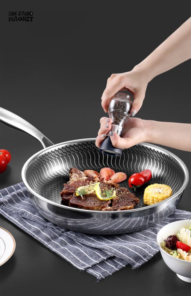STAINLESS STEEL HONEY-COMB LASER COATED FRYING PAN WITH HEAVY BASE