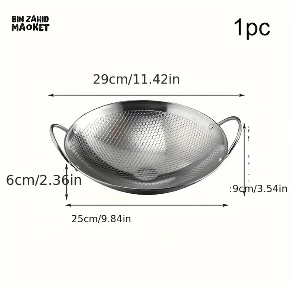 STAINLESS STEEL HONEYCOMB SKILLET – NON-STICK SCRATCH-RESISTANT FRYING PAN WITH HANDLE FOR PASTA STEAK & RAMEN - 29 CM