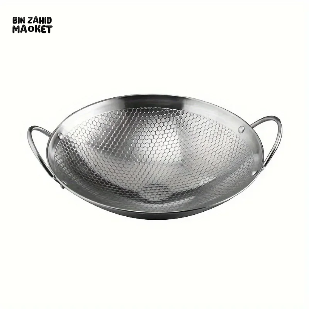 STAINLESS STEEL HONEYCOMB SKILLET – NON-STICK SCRATCH-RESISTANT FRYING PAN WITH HANDLE FOR PASTA STEAK & RAMEN - 29 CM