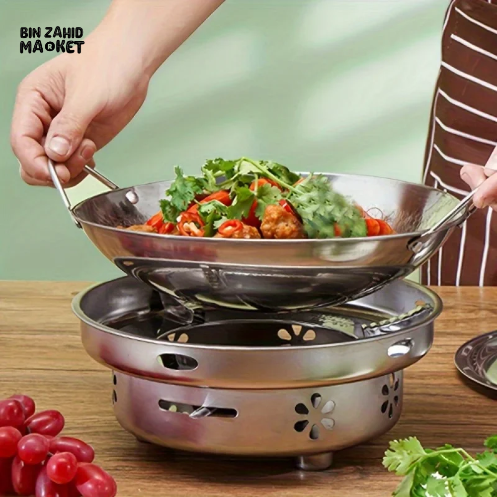 STAINLESS STEEL HONEYCOMB SKILLET – NON-STICK SCRATCH-RESISTANT FRYING PAN WITH HANDLE FOR PASTA STEAK & RAMEN - 29 CM