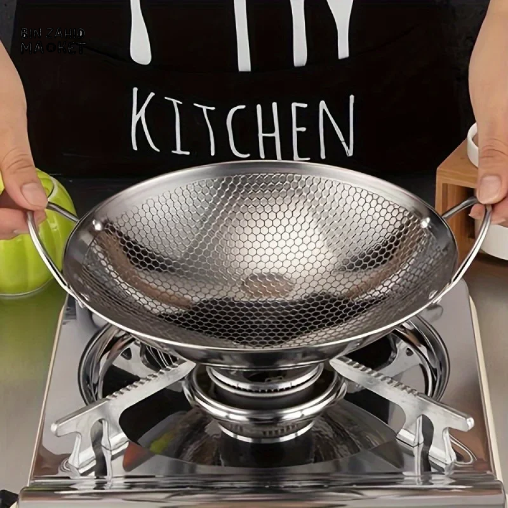 STAINLESS STEEL HONEYCOMB SKILLET – NON-STICK SCRATCH-RESISTANT FRYING PAN WITH HANDLE FOR PASTA STEAK & RAMEN - 29 CM