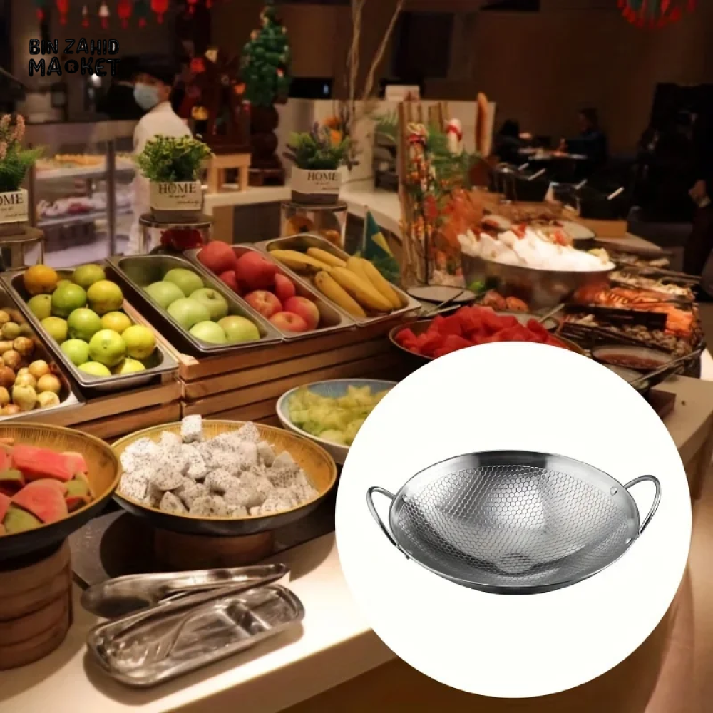 STAINLESS STEEL HONEYCOMB SKILLET – NON-STICK SCRATCH-RESISTANT FRYING PAN WITH HANDLE FOR PASTA STEAK & RAMEN - 29 CM