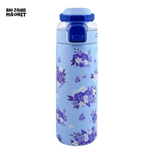 STAINLESS STEEL INSULATED FLOWER PRINT DUAL CAP WATER BOTTLE 700ML - BLUE