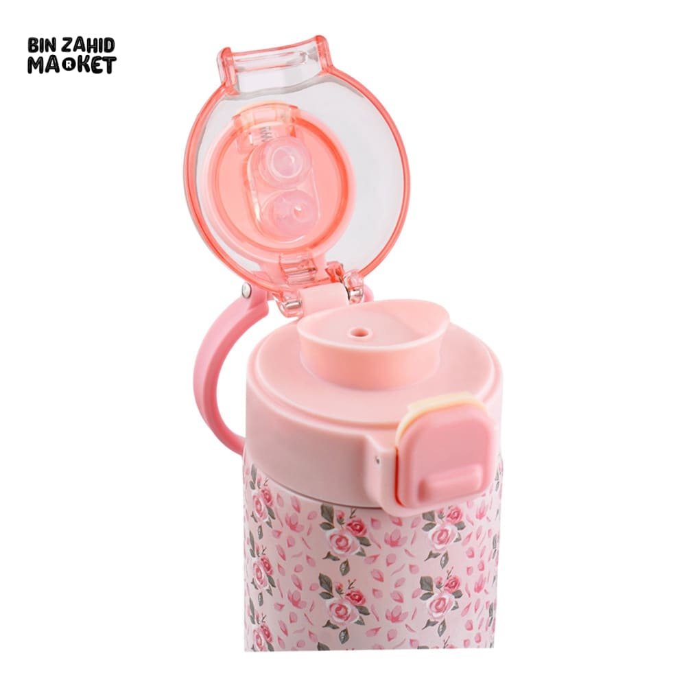 STAINLESS STEEL INSULATED FLOWER PRINT DUAL CAP WATER BOTTLE 700ML - LIGHT PINK