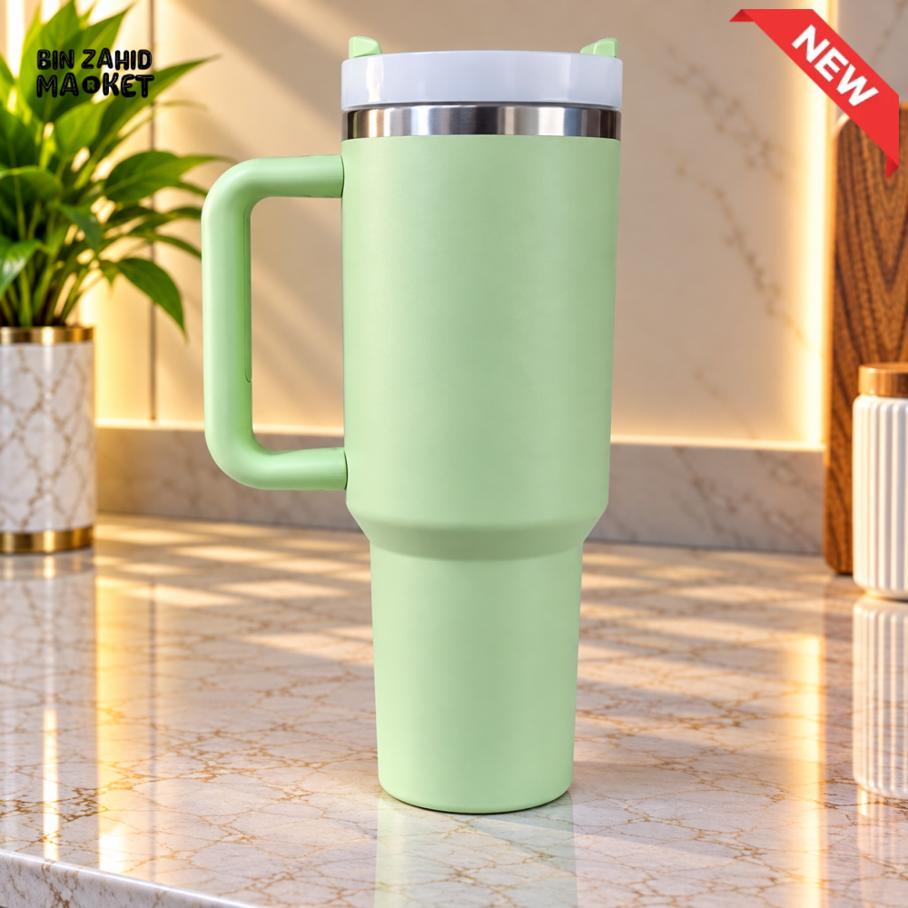 STAINLESS STEEL INSULATED TRAVEL TUMBLER WITH HANDLE – MINT GREEN 40OZ