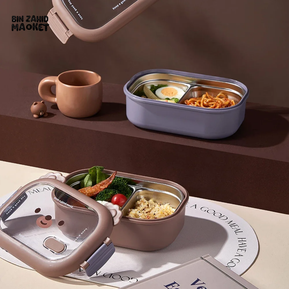 STAINLESS STEEL LUNCH BOX – MICROWAVABLE FOOD STORAGE PORTABLE THERMOS WITH DIVIDERS PERFECT FOR ADULTS & KIDS IDEAL FOR SCHOOL OFFICE & TRAVEL