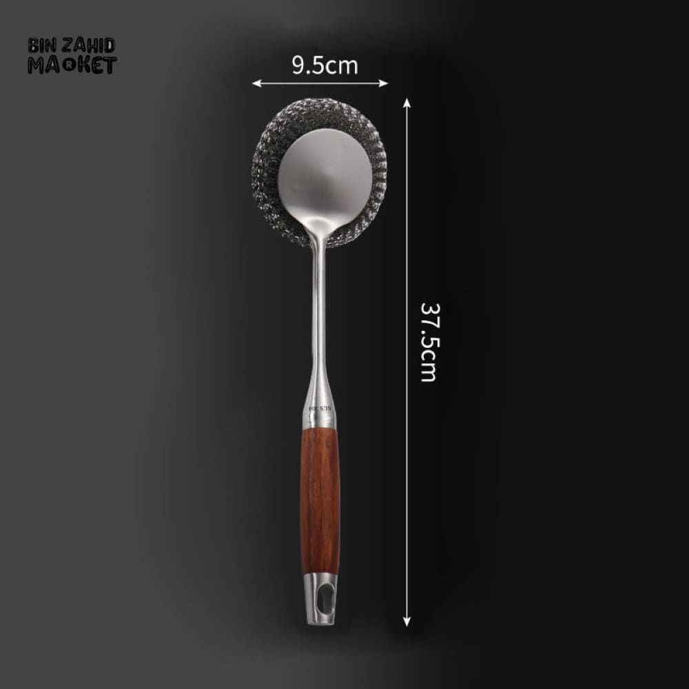 STAINLESS STEEL POT BRUSH WITH LONG HANDLE – HANGING HOUSEHOLD KITCHEN CLEANING TOOL WITH REPLACEMENT STEEL BALL FOR DISHWASHING