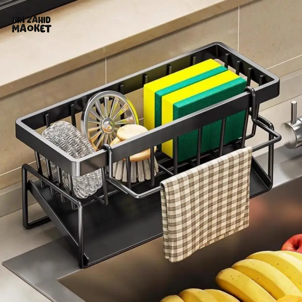STAINLESS STEEL SINK DRAIN RACK – SPONGE HOLDER SOAP & TOWEL ORGANIZER