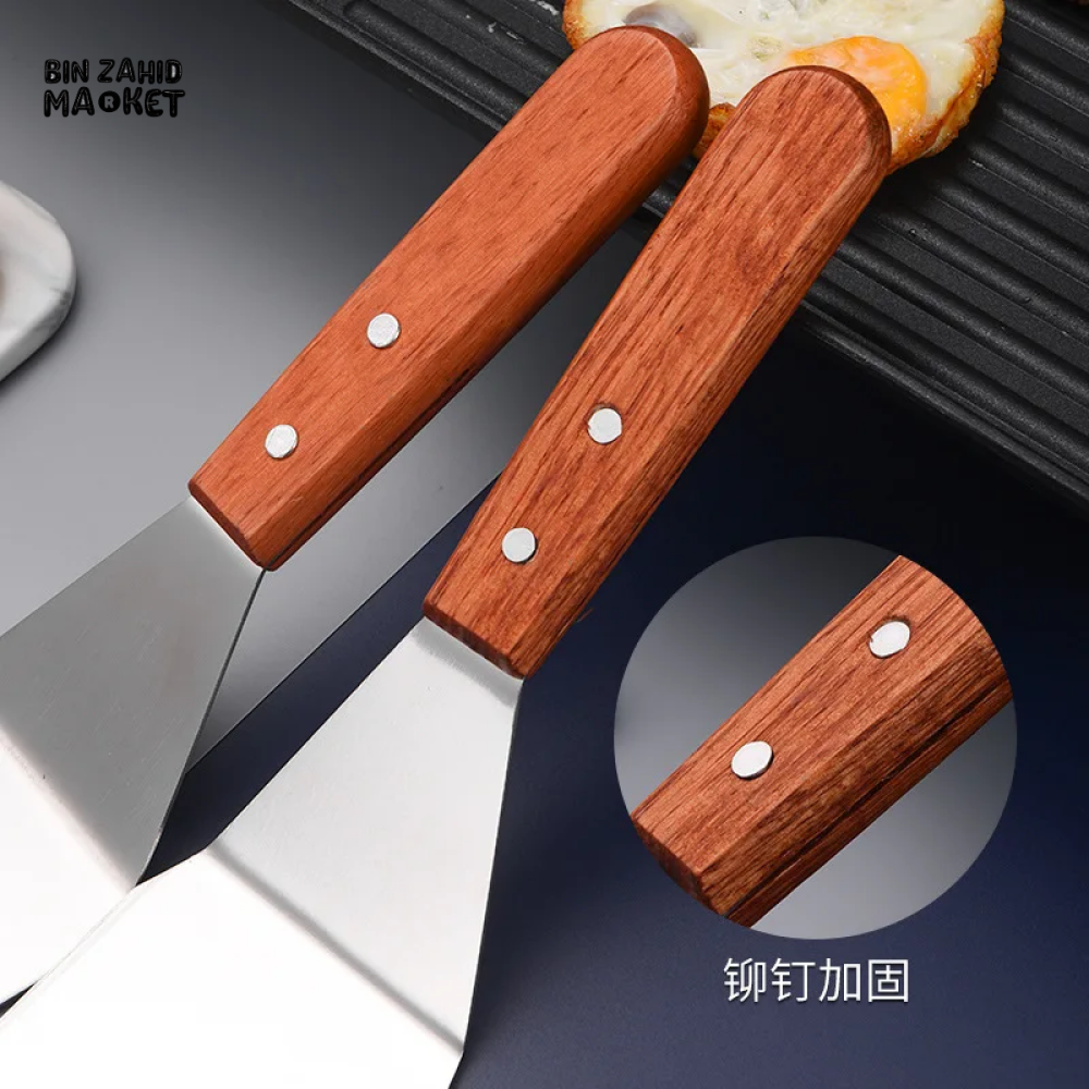 STAINLESS STEEL STEAK SPATULA WITH WOODEN HANDLE BBQ TURNER