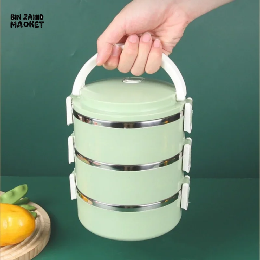 STAINLESS STEEL THERMAL LUNCH BOX LEAKPROOF PORTABLE MULTI-PURPOSE CONTAINER - 3 LAYERS