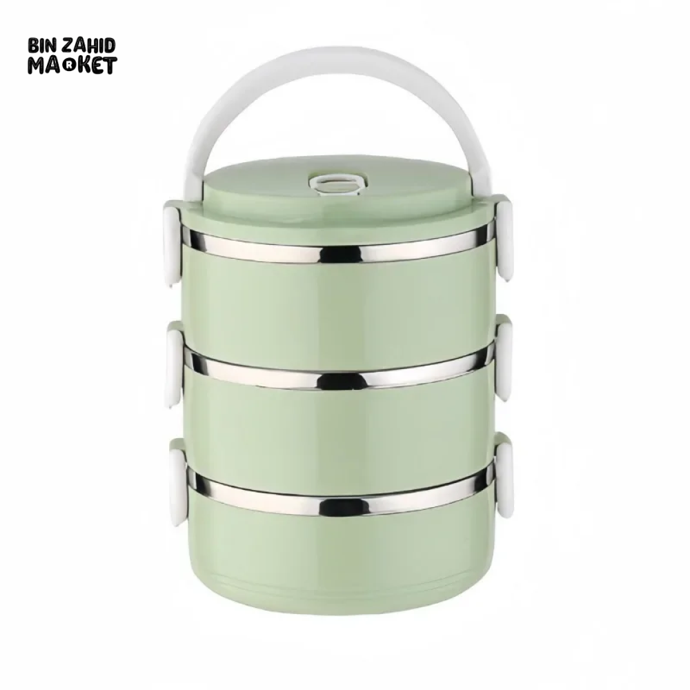 STAINLESS STEEL THERMAL LUNCH BOX LEAKPROOF PORTABLE MULTI-PURPOSE CONTAINER - 3 LAYERS