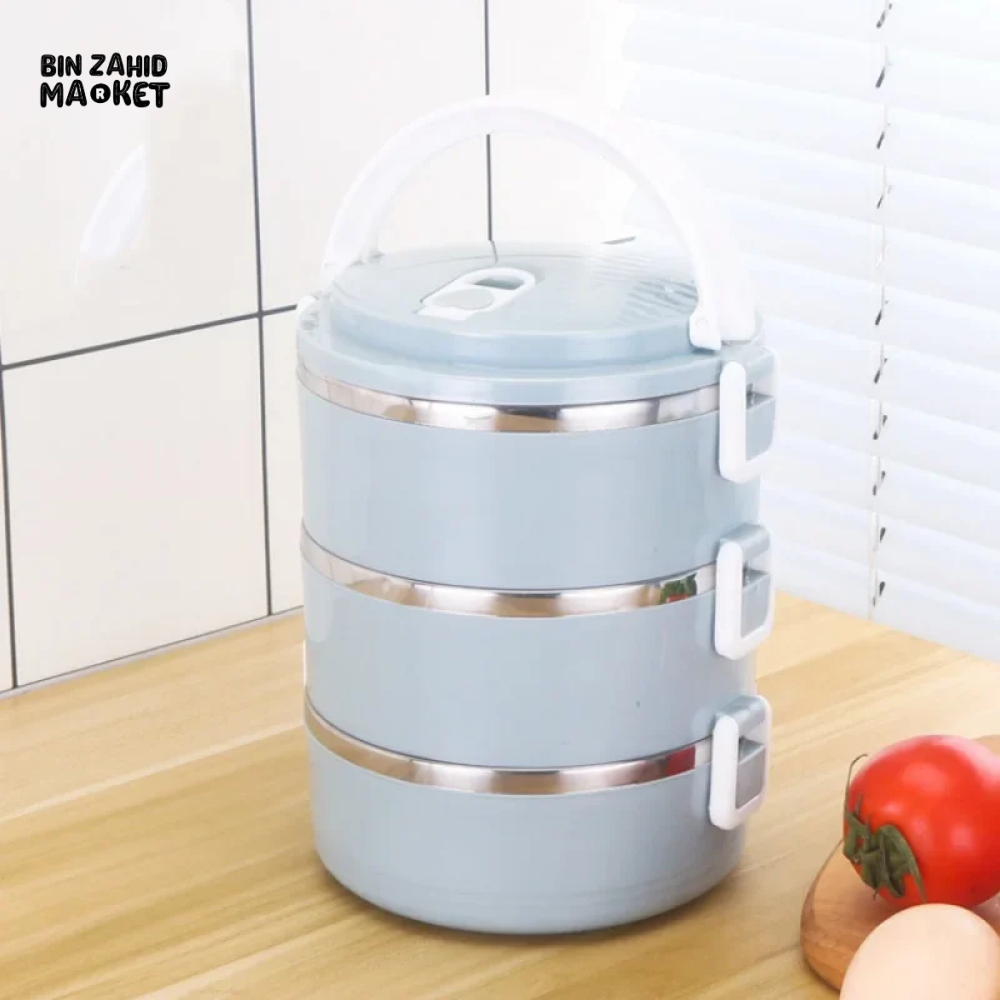 STAINLESS STEEL THERMAL LUNCH BOX LEAKPROOF PORTABLE MULTI-PURPOSE CONTAINER - 3 LAYERS