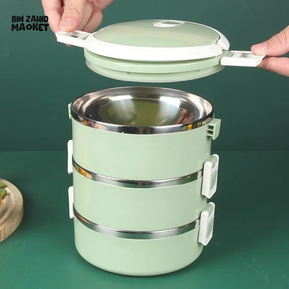 STAINLESS STEEL THERMAL LUNCH BOX LEAKPROOF PORTABLE MULTI-PURPOSE CONTAINER - 3 LAYERS