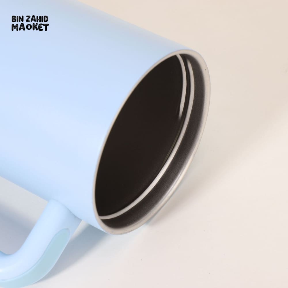 STAINLESS STEEL TUMBLER 40 OZ – VACUUM INSULATED TRAVEL MUG WITH STRAW & HANDLE KEEPS DRINKS HOT & COLD BLUE