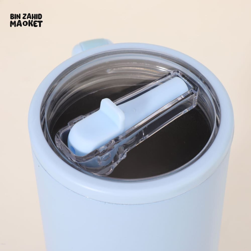 STAINLESS STEEL TUMBLER 40 OZ – VACUUM INSULATED TRAVEL MUG WITH STRAW & HANDLE KEEPS DRINKS HOT & COLD BLUE
