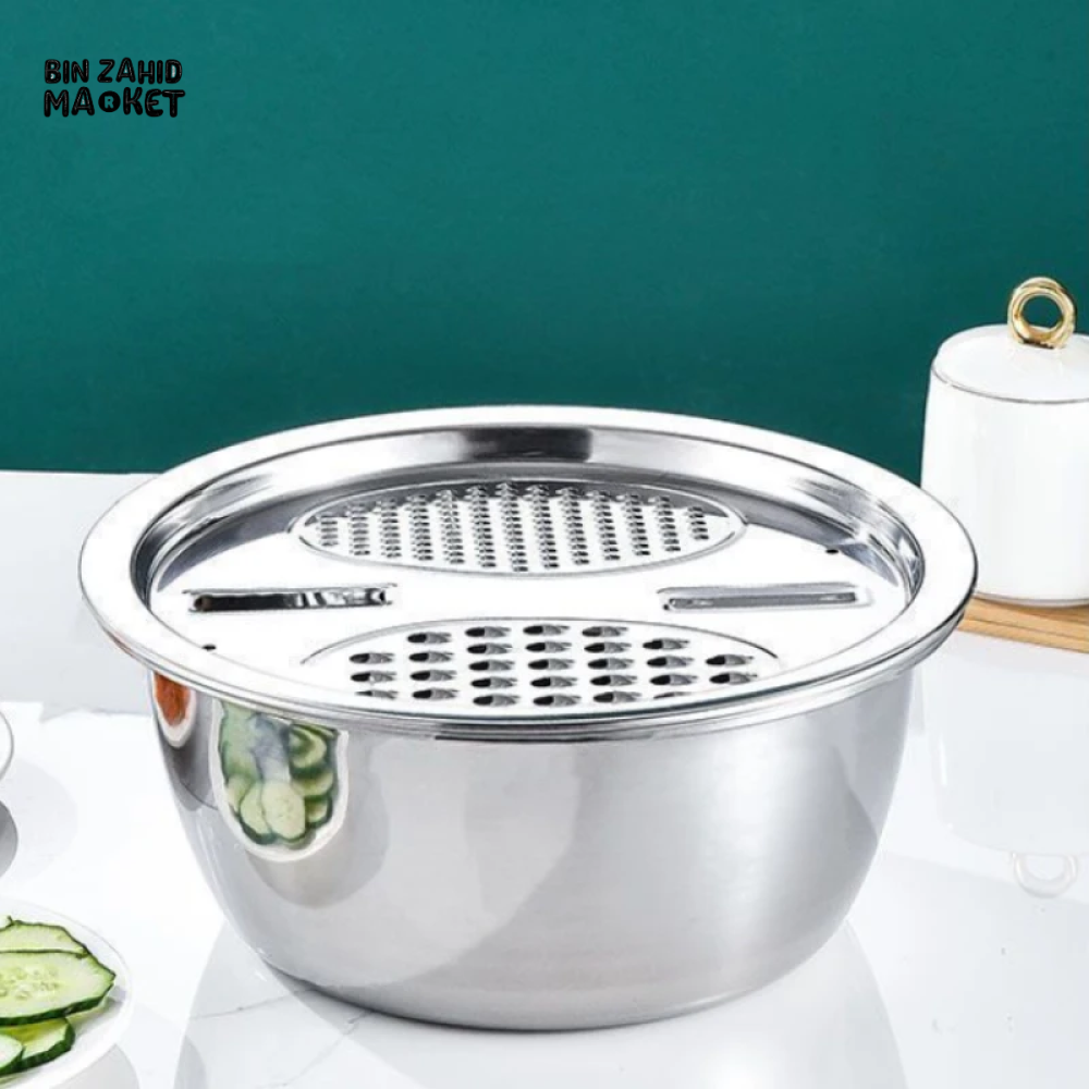 STAINLESS STEEL VEGETABLE & FRUIT SLICER GRINDER RICE BOWL DRAINAGE BASKET